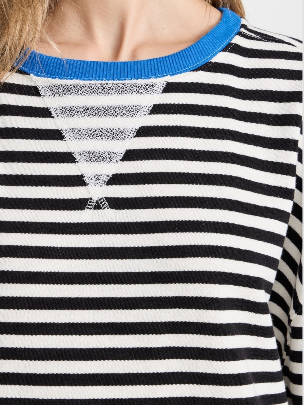 We The Free Black and White Striped Sweatshirt with Blue Trim size XS NWOT - Picture 11 of 17